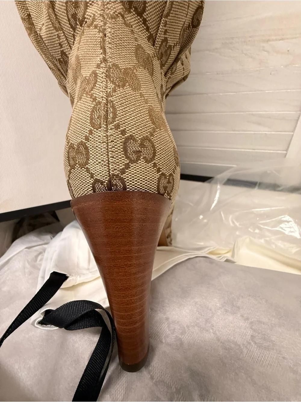 Gucci Lisa Monogram Canvas Thigh High Boots